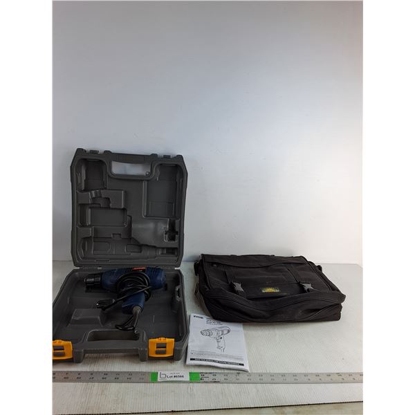Ryobi Drill Driver (powers on), Innovation Computer Bag ( as is)