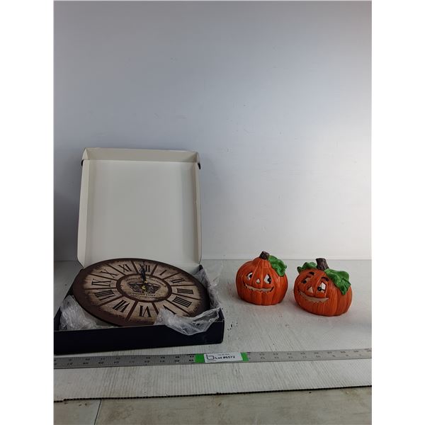 Wooden Battery Operated Clock, Pumpkin Tea Candle Holders