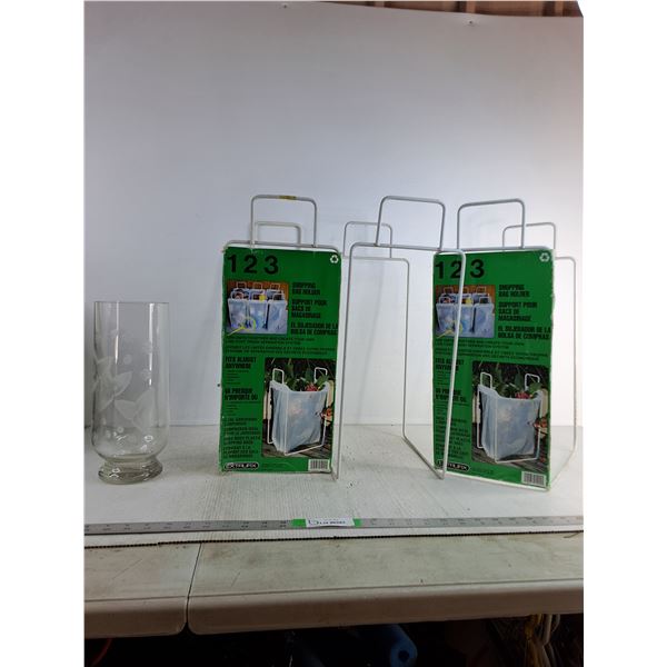 (3) Shopping Bag Holders, Vase ( as is)