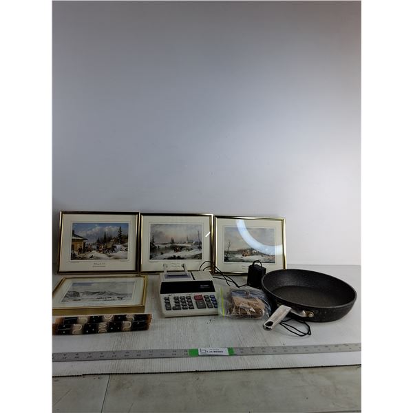 (4) Picture Frames, Frying Pan, Coin Sleeves, Misc