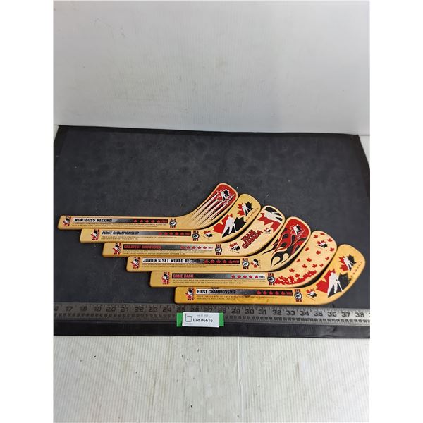 Set of 6 Team Canada Records Mini Wooden Hockey Sticks