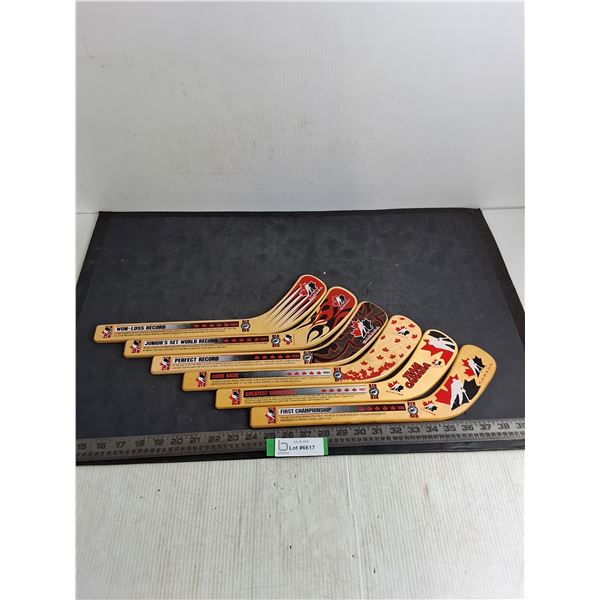 Set of 6 Team Canada Records Mini Wooden Hockey Sticks