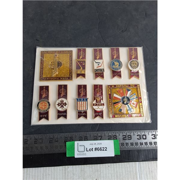 Set of 10 Soviet Union Hockey Tournament Pins from 1979