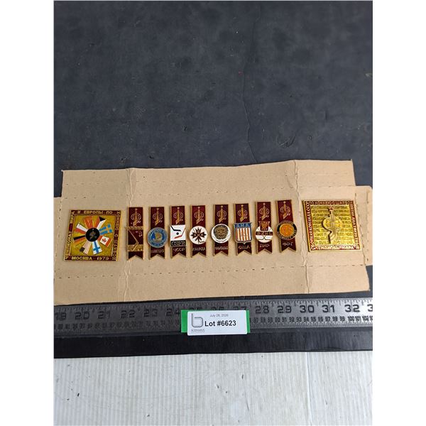 Set of 10 Soviet Union Hockey Tournament Pins from 1979