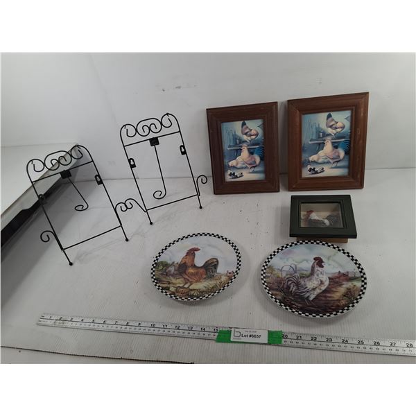 Rooster Artwork Up to 9.5" x 7.75", Decorative Plates, Photo Frame Stands