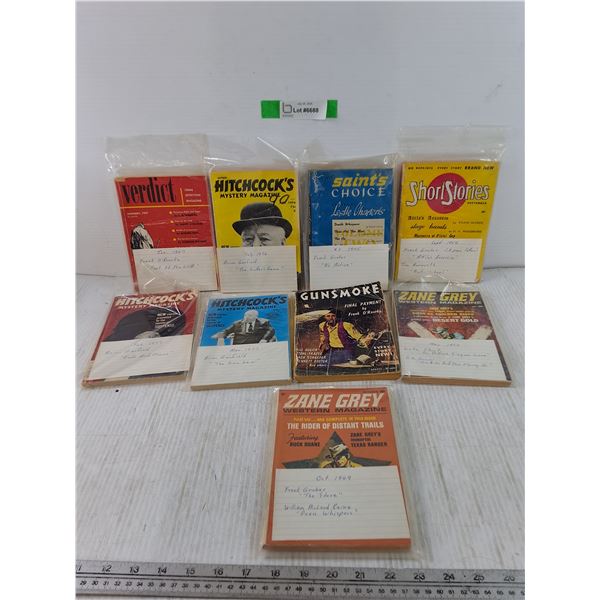 (9) Magazines, Verdict, Gunsmoke, Saints Choice, Short Stories, Zane Grey, Alfred Hitchcock