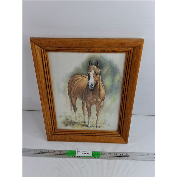 Framed Horse Wall Art Pencil Drawing 17" x 14"