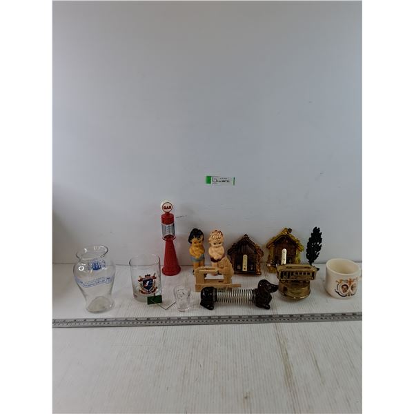 Saw Bear Toy, Saskatchewan Jubilee Vase, Montreal Expos Tumbler, Dachshund Pencil Holder, Misc
