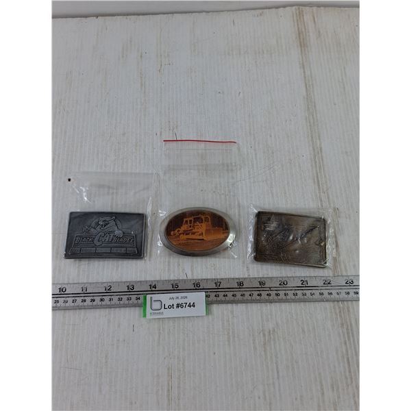 (3) Belt Buckles, Bucyrus-Erie, Black Cat Blades, Unknown