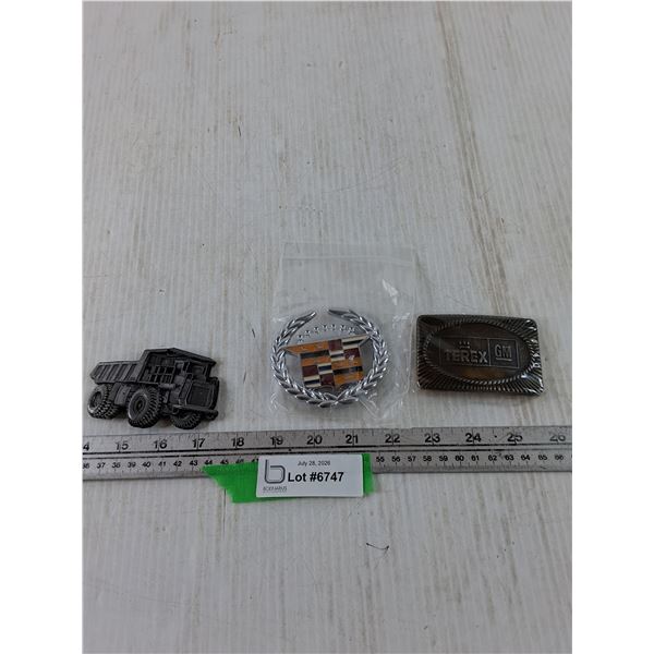(3) Belt Buckles (1) Broken, Terex GM and Cadillac