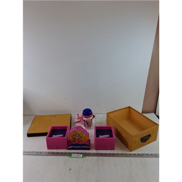 Barbie Plastic Travel Cup, Radio System with (2) Speakers Untested in Shoebox