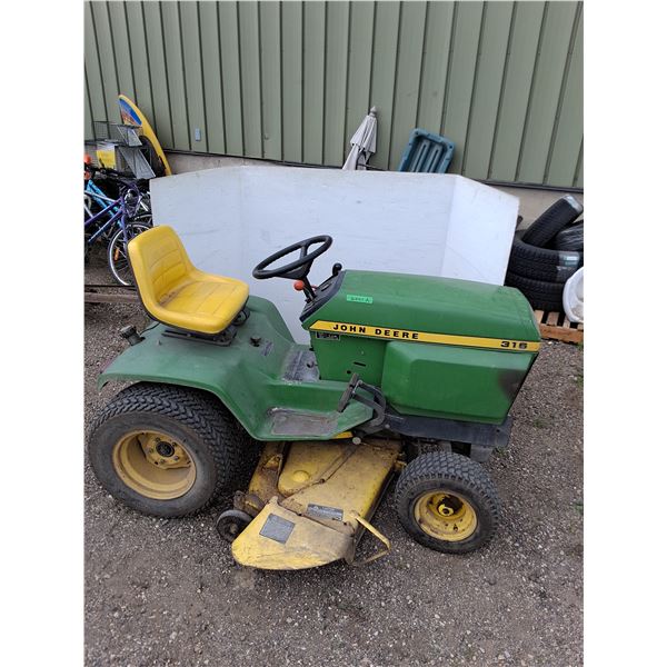 ** John Deere 316 Garden Tractor w/48" Mower, Rear PTO & Front Hydraulics - Working Condition