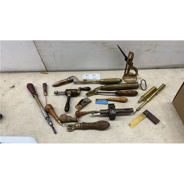 British Brass Tool Collection: Mini Plane, Yankee Sheffield Ratchet, Grease Guns, and More