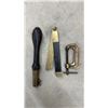 Image 8 : British Brass Tool Collection: Caliper, Rules, Squares, Die Set, Levels, Brace Drill, and More