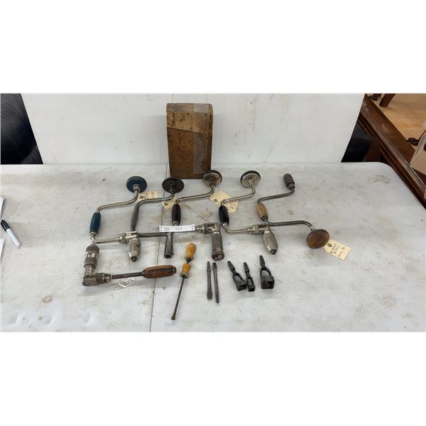 Ratchet Bit Braces and Non-Ratchet Drills, Stanley, Taylor, Archimedes, and Millers Falls