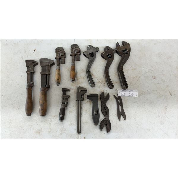 12 Assorted Antique Steel Tools Including Gray, McKinnon, Coes, and Alligator