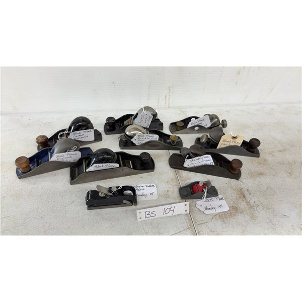 Ten Stanley Block Planes Number 19, 75, 101, 110, 118, 120, 130, 220