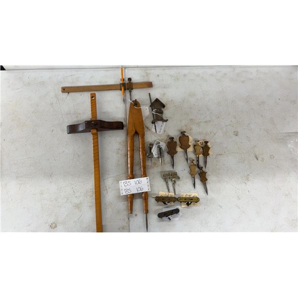 Assorted Wood Working Tools Including 6 Trammel Pairs, No. 2, No. 3, No. 4 Planes, No.