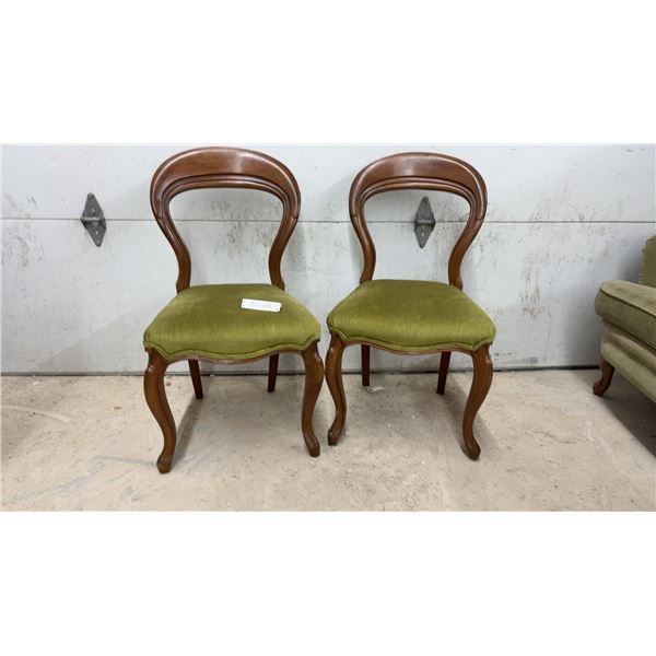 Pair of French Rococo Revival Style Side Chairs with Chartreuse Velvet Upholstery