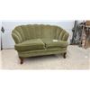 Image 1 : Vintage Art Deco Channel-Back Clamshell Loveseat in Olive Green Velvet, 32" H X 48" W