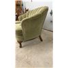 Image 3 : Vintage Art Deco Channel-Back Clamshell Loveseat in Olive Green Velvet, 32" H X 48" W
