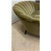 Image 4 : Vintage Art Deco Channel-Back Clamshell Loveseat in Olive Green Velvet, 32" H X 48" W
