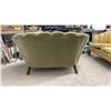 Image 6 : Vintage Art Deco Channel-Back Clamshell Loveseat in Olive Green Velvet, 32" H X 48" W
