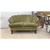 Image 9 : Vintage Art Deco Channel-Back Clamshell Loveseat in Olive Green Velvet, 32" H X 48" W