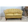 Image 1 : Vintage Gold Damask Shell-Back Loveseat with Carved Cabriole Legs and Nailhead Trim, 32 x 47"