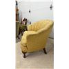 Image 3 : Vintage Gold Damask Shell-Back Loveseat with Carved Cabriole Legs and Nailhead Trim, 32 x 47"
