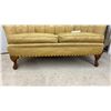 Image 6 : Vintage Gold Damask Shell-Back Loveseat with Carved Cabriole Legs and Nailhead Trim, 32 x 47"