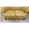 Image 7 : Vintage Gold Damask Shell-Back Loveseat with Carved Cabriole Legs and Nailhead Trim, 32 x 47"