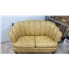 Image 8 : Vintage Gold Damask Shell-Back Loveseat with Carved Cabriole Legs and Nailhead Trim, 32 x 47"