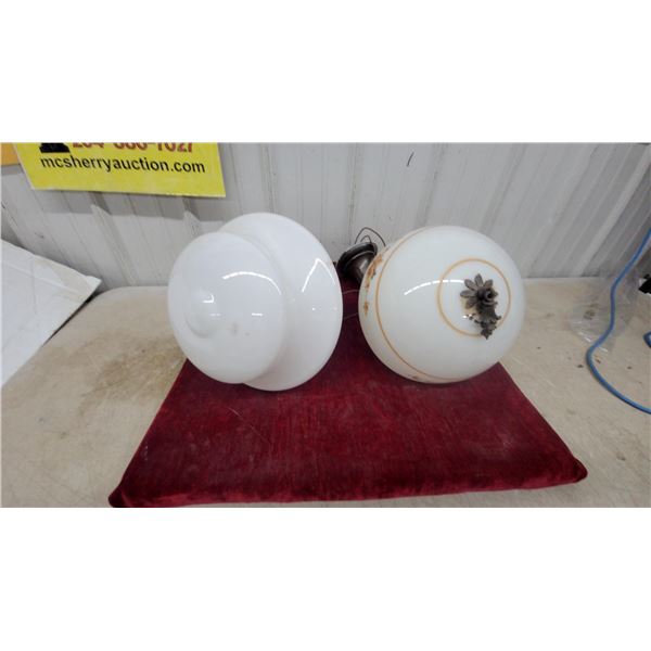 Two Vintage Opalescent Glass Ceiling Light Fixtures with Metal Fittings and More