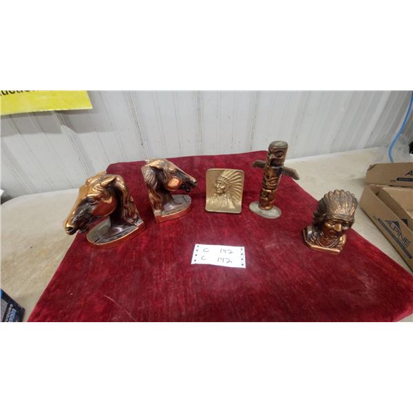 Pair of Bronze-Tone Horse Head Bookends, Native American Banks and More