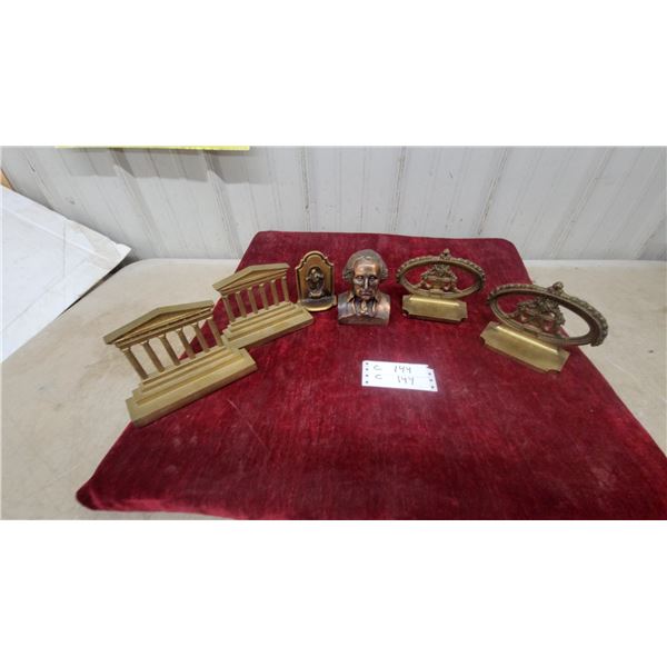 Bronze Benjamin Franklin Bust, Brass Bookends, Oval Brass Frames, and More