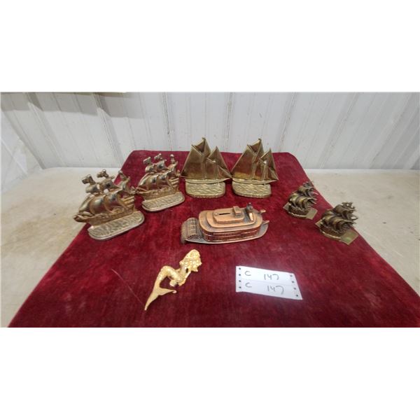 Brass Ship Bookends Bank, Mermaid Figurine, Copper Architectural Model, and More