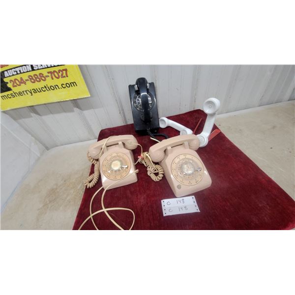 Lot of Three Vintage Western Electric 500 Series Rotary Dial Desk Telephones and Phone Bookends