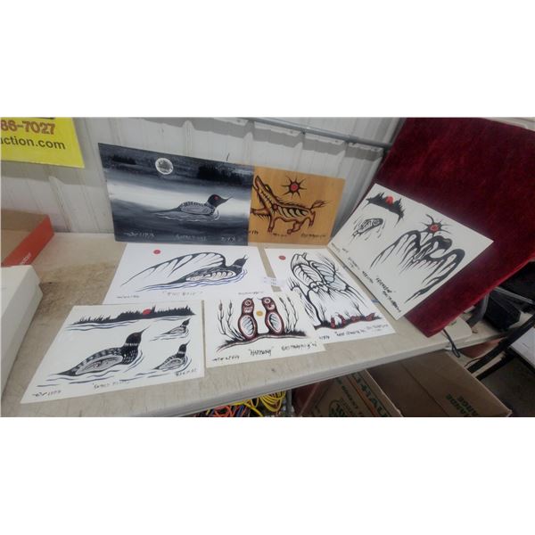 Collection of Seven Indigenous Woodland-Style Artworks by Les Mawanageesick, 2006