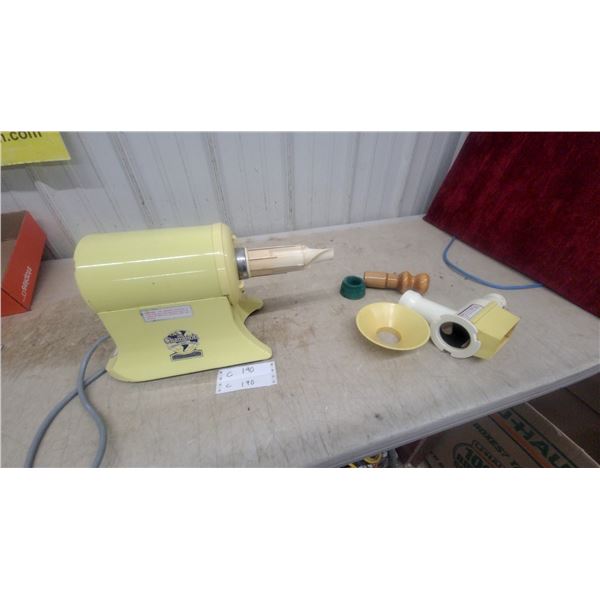 Champion Juicer by Plastaket Manufacturing with Attachments and Wooden Plunger