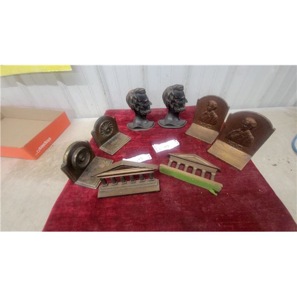 Vintage Cast Metal Lincoln Bust Bookends, Scholar Bookends, and More