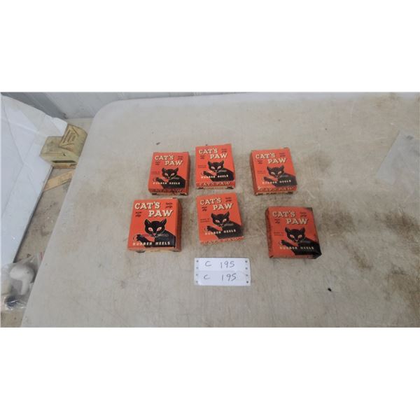 Six Boxes of Cat's Paw Twin-Grip Non-Slip Rubber Heels, Made in Canada Vintage N.O.S.