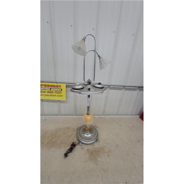 Vintage Chrome and Onyx Smoking Stand Floor Lamp with Frosted Glass Shades