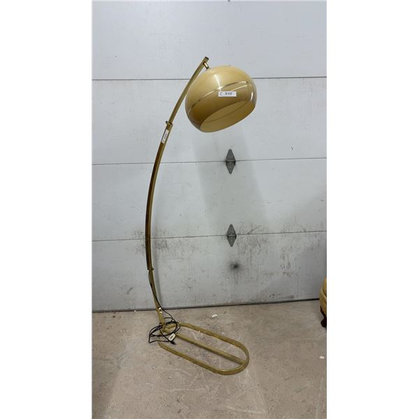 Mid-Century Modern Brass-Toned Adjustable Arc Floor Lamp 72" Tall with Acrylic Mushroom Shade