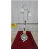 Image 1 : Art Deco Double Gooseneck Chrome Table Lamp with Fluted Milk Glass Shades, 1930s