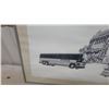Image 3 : Framed Black and White Print of Urban Scene with East Side Omnibus Corp Buses Biggest 16 x 27"