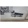 Image 5 : Framed Black and White Print of Urban Scene with East Side Omnibus Corp Buses Biggest 16 x 27"
