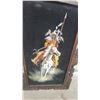 Image 2 : Native American Warrior on Horseback Velvet Painting in Carved Wooden Frame 16 x 25"