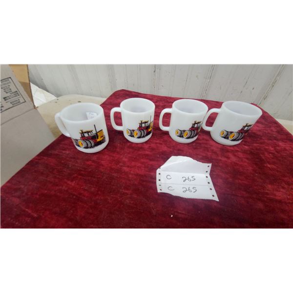 Set of Four Versatile Tractor Promotional Milk Glass Mugs with 4WD Tractor Illustration N.O.S.