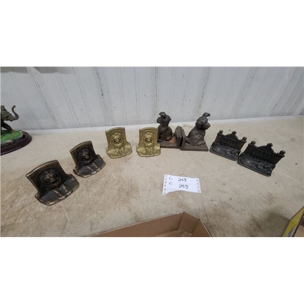 Cast Metal Bookend Collection: Lion Head, and Dog Designs, Four Pairs and More